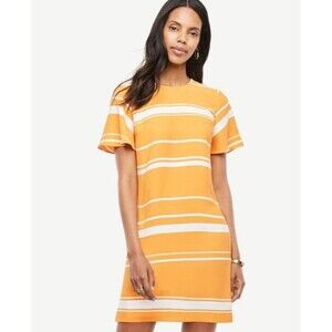 NEW Ann Taylor Striped Ruffle Sleeve Keyhole Lightweight Shift‎ Dress Size 14
